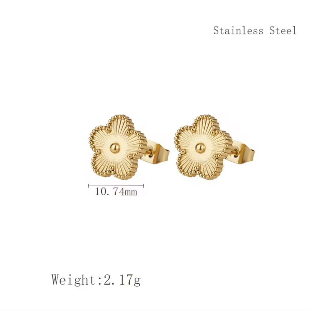 Gold Flower Stud Earrings - Picture 3 of 3